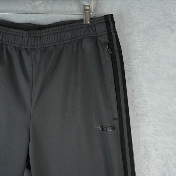 Adidas Pants Mens L 3-Stripes Tapered Gray Joggers Open Bottom Zippered Pockets - Picture 5 of 14